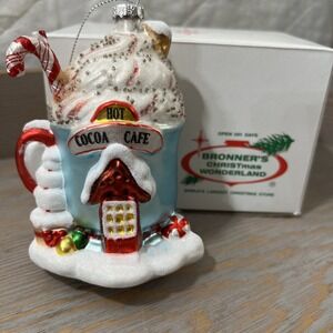 blown glass Hot Cocoa Cafe" ornament From Bronners Christmas Wonderland